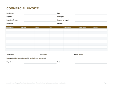 Preview of the first page of Commercial invoice (DOCX)